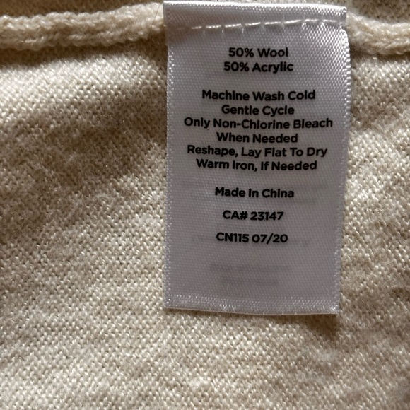 Talbots Polka Dot Wool Blend Knit Sweater Puff Sleeve Cream Black L - Picture 5 of 5